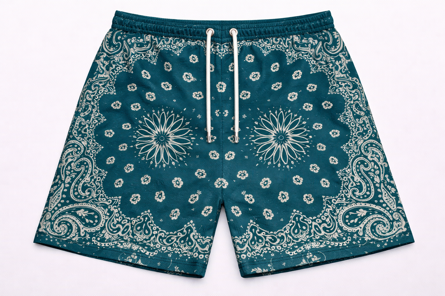 ASYLUM CO. - TEAL PAISLEY SATIN MESH SHORTS