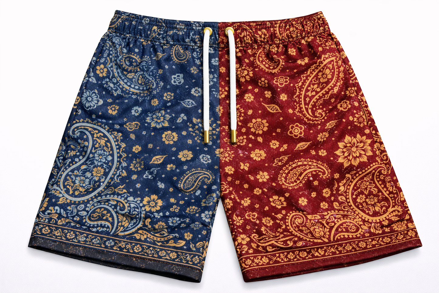 ASYLUM CO. TWO TONE ROYALTY PAISLEY RED/BLUE SATIN MESH SHORTS