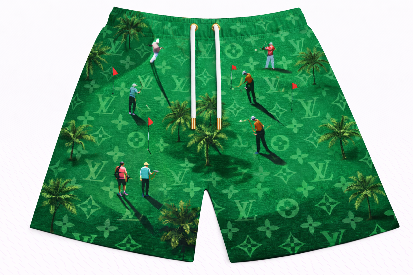 ASYLUM CO. LV MONOGRAM GOLF COURSE SATIN MESH SHORTS