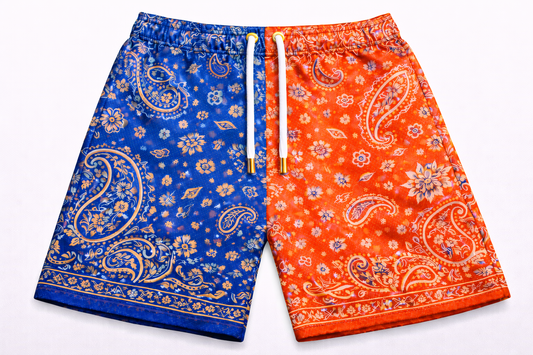 ASYLUM CO. X NEW YORK KNICKS PAISLEY SATIN MESH SHORTS
