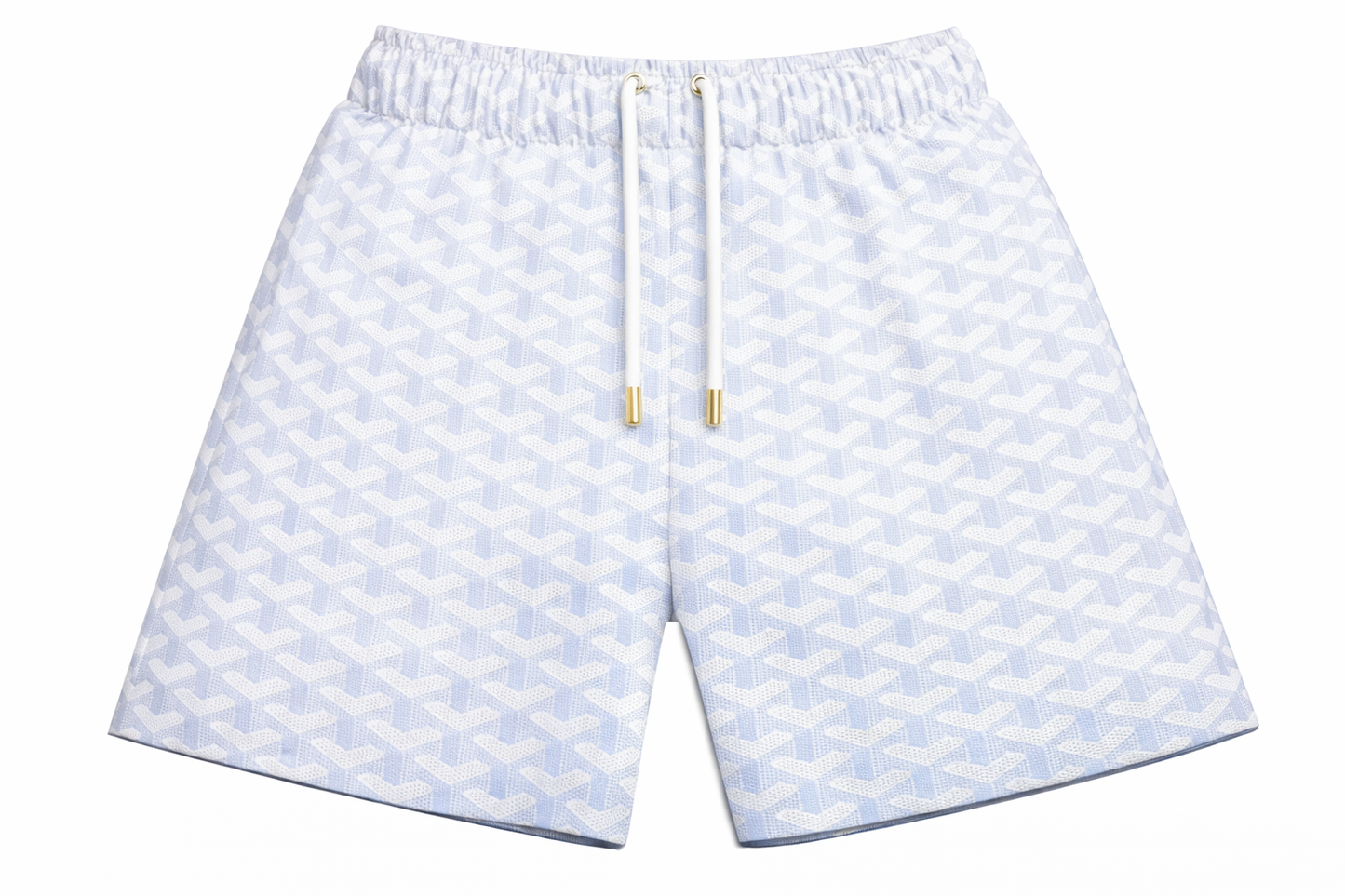 ASYLUM CO. PALE WHITE GOYARD SATIN MESH SHORTS