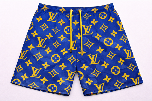 ASYLUM CO. GOLDEN STATE WARRIORS LV MONOGRAM SATIN MESH SHORTS