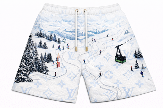 ASYLUM CO. LV MONOGRAM SKI TRIP SATIN MESH SHORTS