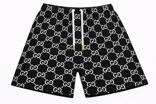 ASYLUM CO. GUCCI MONOGRAM BLACK/WHITE SATIN MESH SHORTS