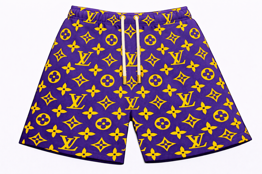 ASYLUM CO. LV MONOGRAM LAKERS EDITION SATIN MESH SHORTS