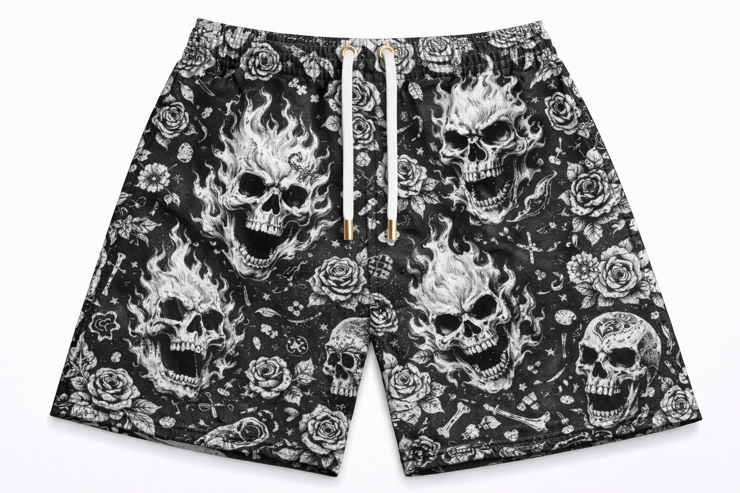 ASYLUM CO. FADED GREY HELLFIRE SATIN MESH SHORTS