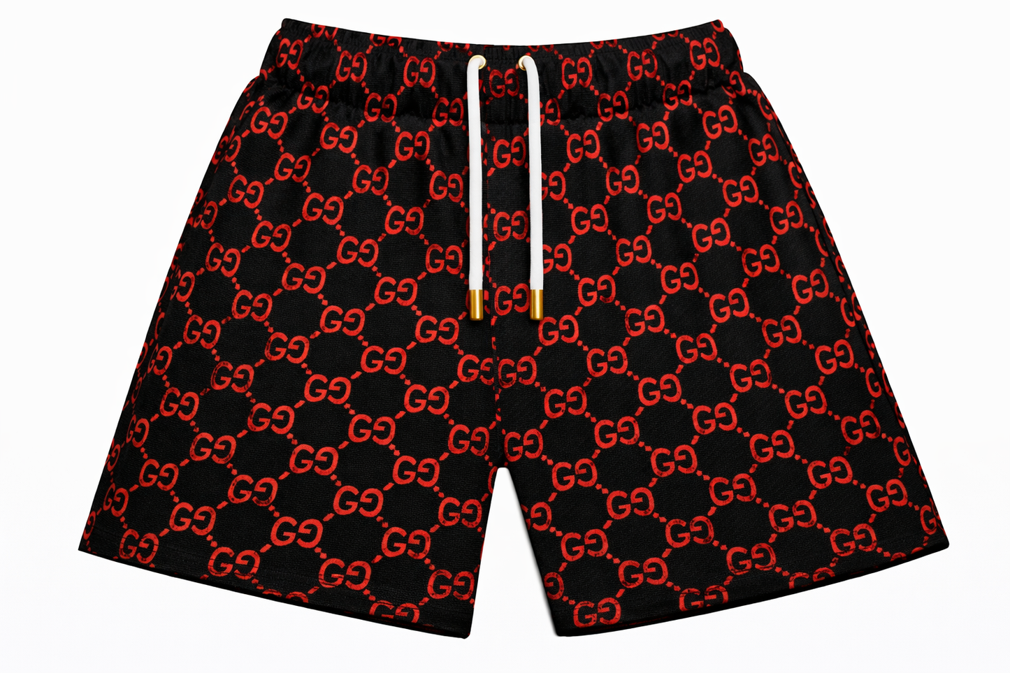 ASYLUM CO. GUCCI MONOGRAM BLACK/RED SATIN MESH SHORTS