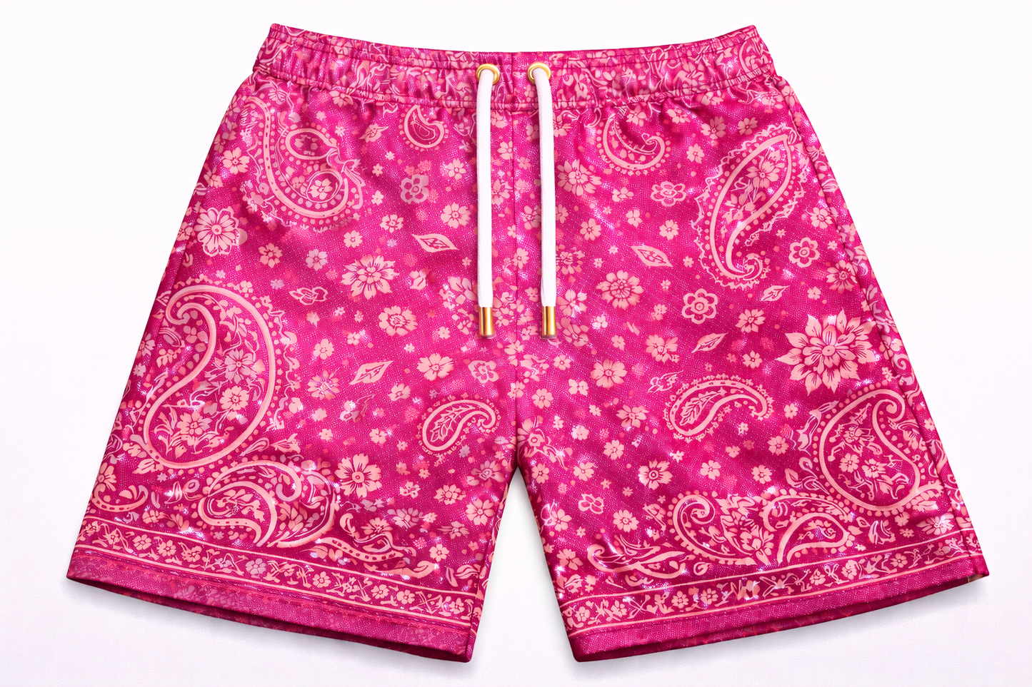 ASYLUM CO. PINK PAISLEY BANDANA SATIN MESH SHORTS