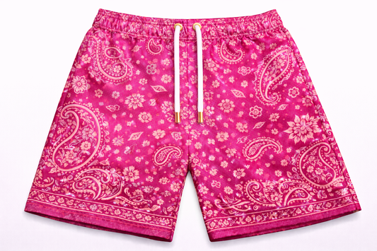 ASYLUM CO. PINK PAISLEY BANDANA SATIN MESH SHORTS
