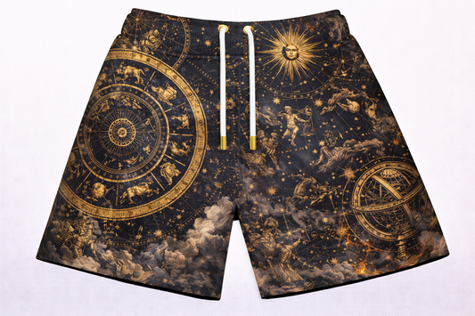 ASYLUM CO. ASTROLOGY MURAL SATIN MESH SHORTS