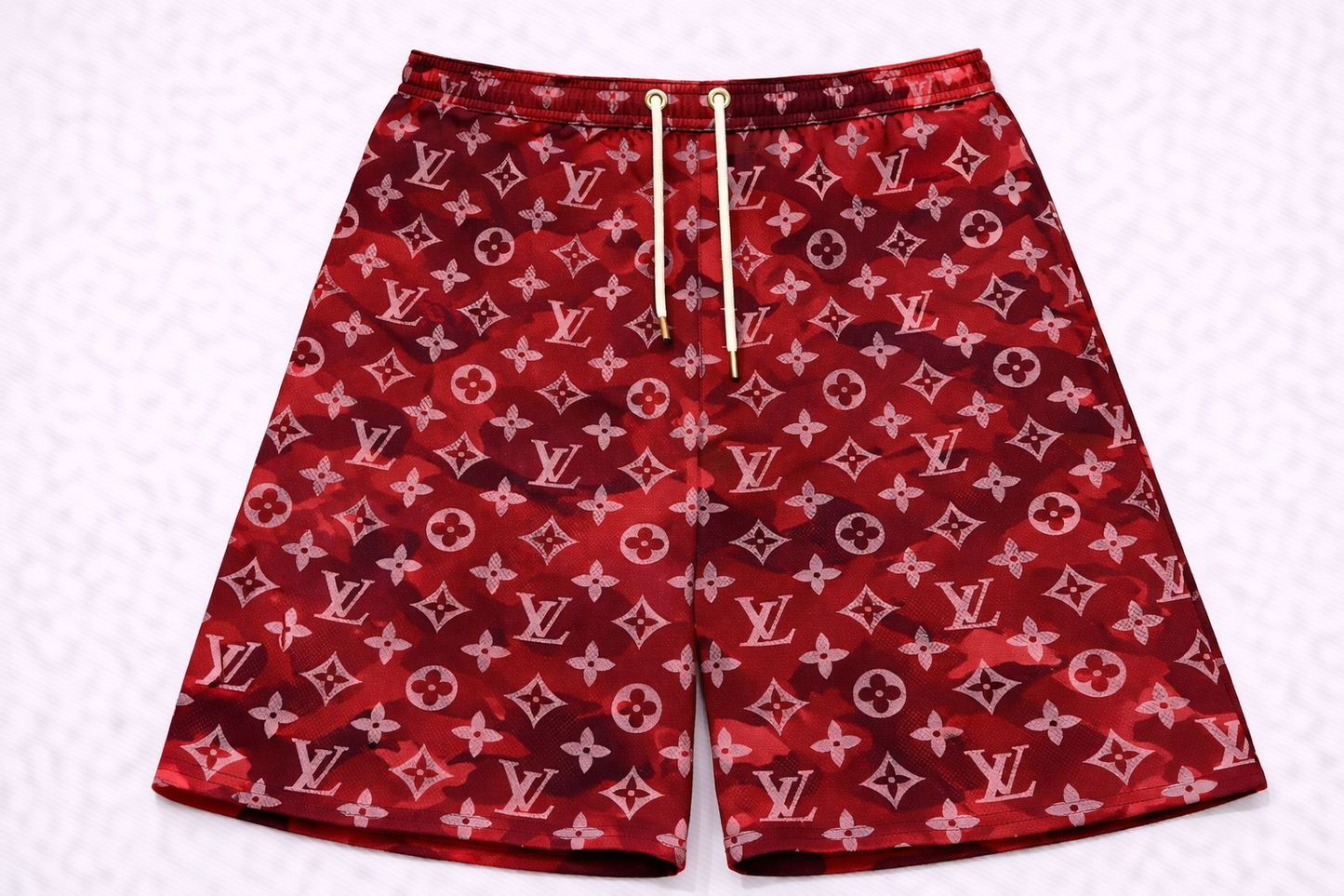 ASYLUM CO. MONOGRAM RUBY BAPE CAMO SATIN MESH SHORTS