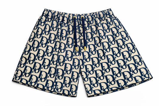 ASYLUM CO. OBLIQUE MONOGRAM OG CREAM/NAVY SATIN MESH SHORTS