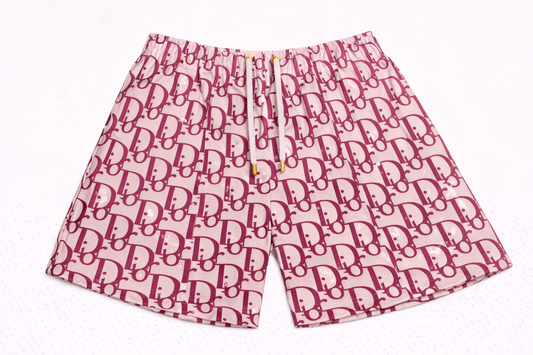 ASYLUM CO. OBLIQUE MONOGRAM PINK SATIN MESH SHORTS