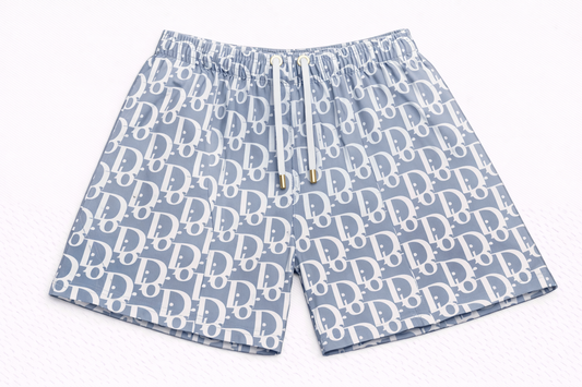 ASYLUM CO. OBLIQUE MONOGRAM GREY SATIN MESH SHORTS