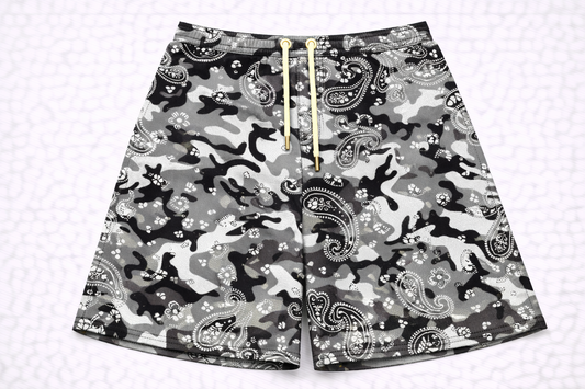ASYLUM CO. STATIC CAMO X PAISLEY SATIN MESH SHORTS