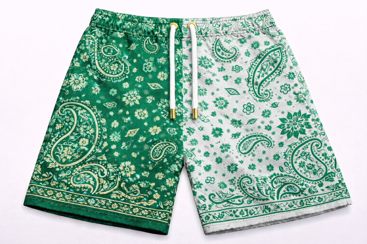 ASYLUM CO. X BOSTON CELTICS PAISLEY SATIN MESH SHORTS