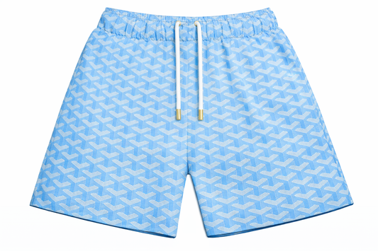 ASYLUM CO. SKY BLUE GOYARD SATIN MESH SHORTS