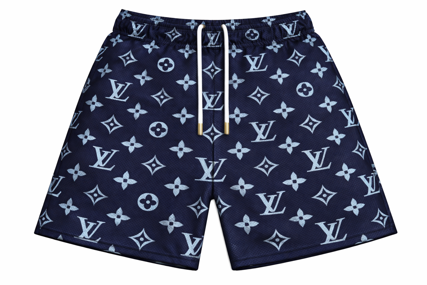 ASYLUM CO. DEEP BLUE MONOGRAM SATIN MESH SHORTS