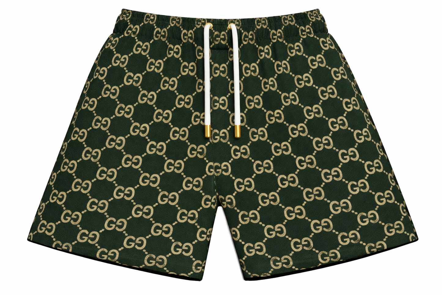 ASYLUM CO. GUCCI MONOGRAM FOREST/CREAM SATIN MESH SHORTS