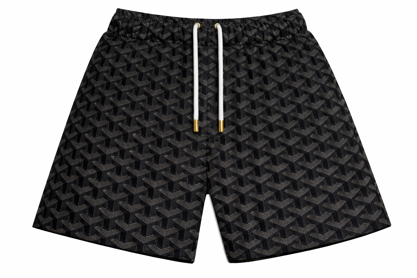 ASYLUM CO. CHARCOAL GOYARD SATIN MESH SHORTS