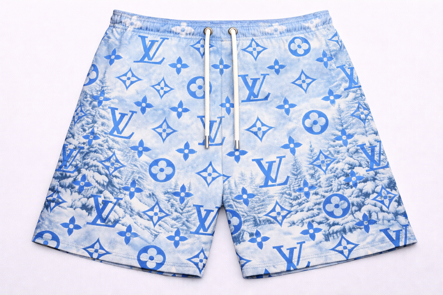 ASYLUM CO. LV SNOWDAY MONOGRAM SATIN MESH SHORTS