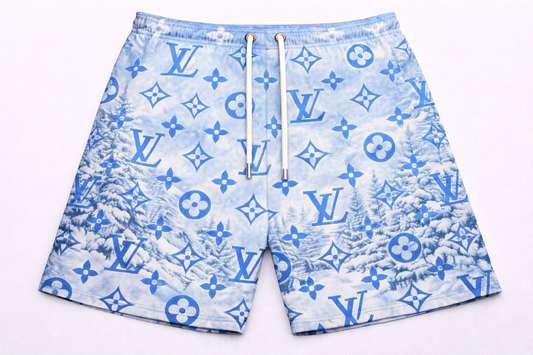 ASYLUM CO. LV SNOWDAY MONOGRAM SATIN MESH SHORTS
