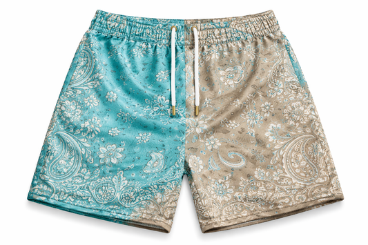 ASYLUM CO. OCEANSIDE PAISLEY SATIN MESH SHORTS