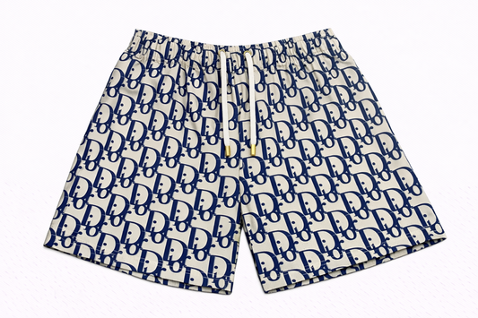 ASYLUM CO. OBLIQUE MONOGRAM BLUE/NAVY SATIN MESH SHORTS