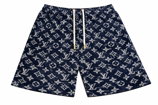 ASYLUM CO. DISTRESSED LV MONOGRAM SATIN MESH SHORTS