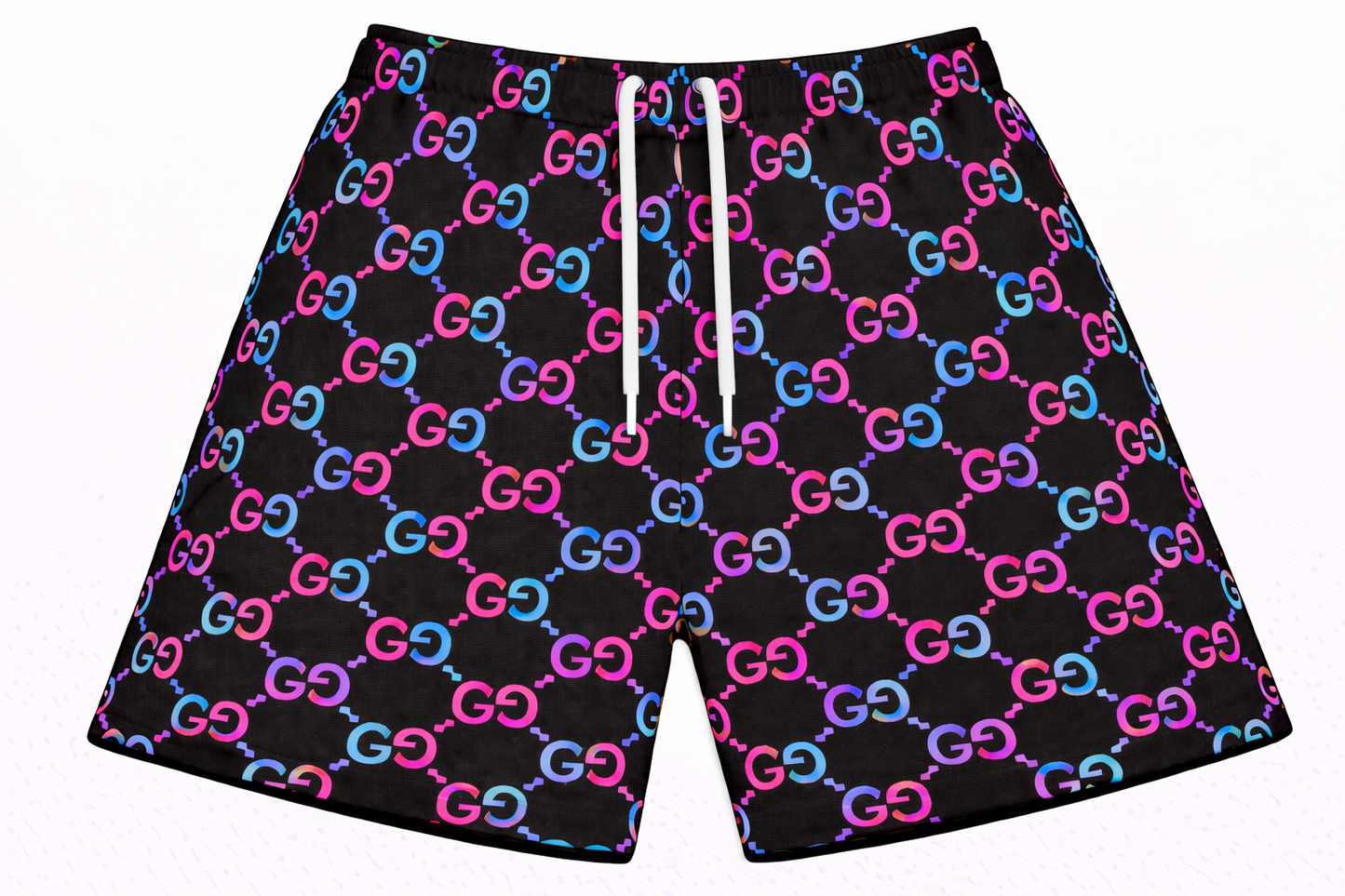 ASYLUM CO. GUCCI MONOGRAM BLUE/PINK SATIN MESH SHORTS