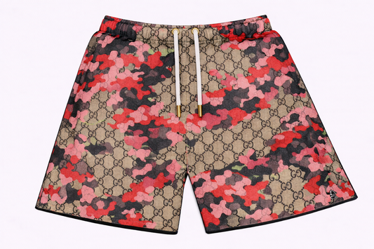 ASYLUM CO. GUCCI MONOGRAM PINK CAMO SATIN MESH SHORTS