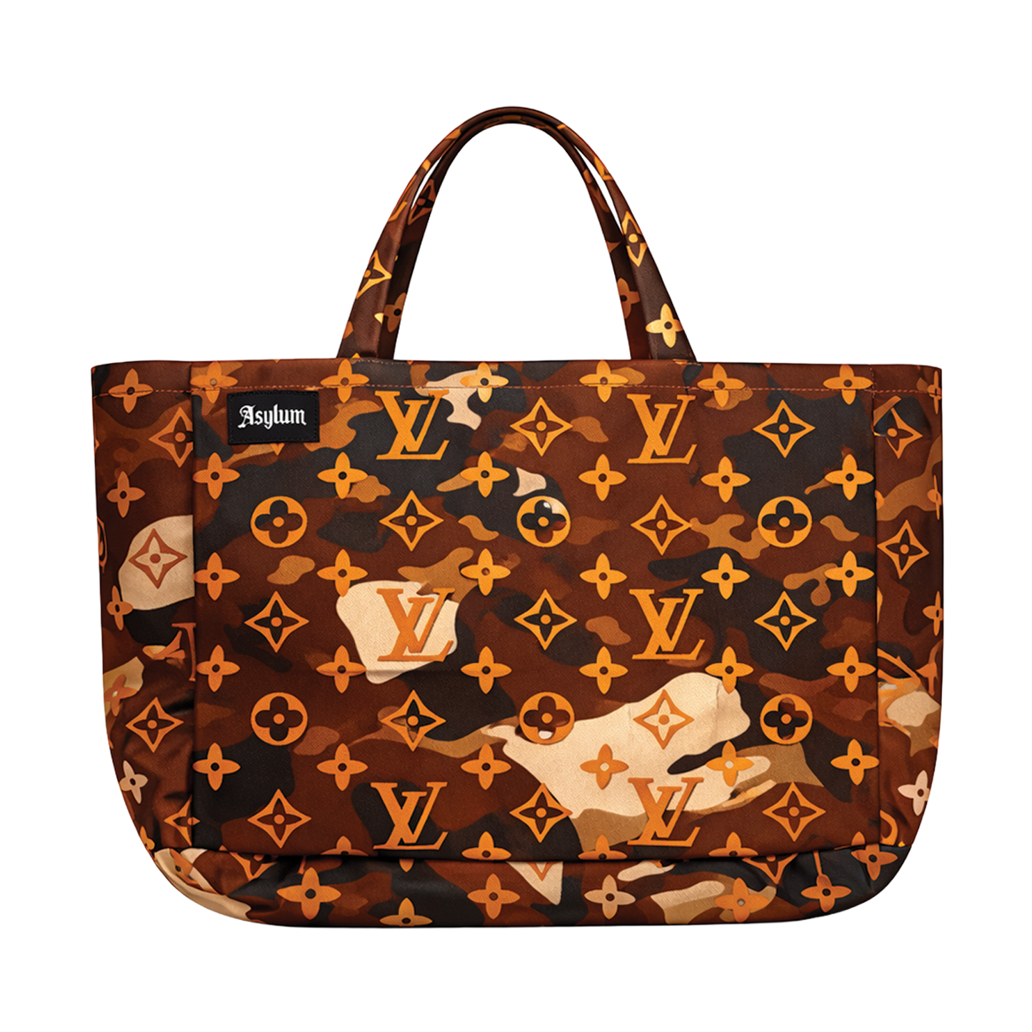 ASYLUM CO. ORANGE CAMO LV PRINT TOTEBAG