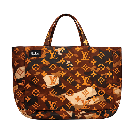 ASYLUM CO. ORANGE CAMO LV PRINT TOTEBAG